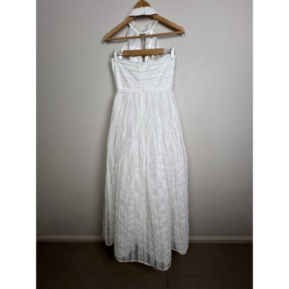 Monique Lhuillier White Lace Formal Gown Wedding Dress Keyhole Halter Size 8 - Picture 12 of 16